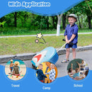 Kid using the 2-in-1 blue skateboard luggage with lighted wheels, perfect for travel, camping, and school adventures.