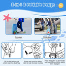 2-in-1 skateboard luggage in blue with lighted wheels, designed for kids, perfect for travel and outdoor adventures.