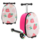 2-in-1 pink and white skateboard luggage with lighted wheels, perfect for kids' outdoor adventures and travel.
