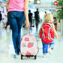 Kids' pink and white 2-in-1 skateboard luggage with lighted wheels, perfect for travel and outdoor adventures.