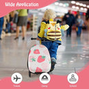 Kids' 2-in-1 skateboard luggage in pink and white with lighted wheels, perfect for travel, school, and camping.