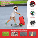 Kid's 2-in-1 skateboard luggage in red with lighted wheels, featuring a sturdy design and safe brake system for outdoor.