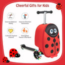 Red 2-in-1 skateboard luggage for kids with lighted wheels, designed for outdoor adventures and ample storage space.