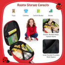 Red 2-in-1 skateboard luggage for kids with lighted wheels, featuring ample storage for toys, clothes, and books.