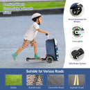 Kids' 2-in-1 skateboard luggage with colorful lighted wheels, shock-resistant PU, and a safe brake system for outdoor.