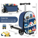 2-in-1 skateboard luggage for kids with colorful cartoon design and lighted wheels, perfect for outdoor adventures.