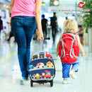 Colorful 2-in-1 skateboard luggage with lighted wheels for kids, perfect for travel and outdoor adventures.