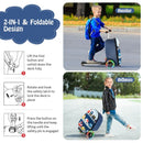 Kids' 2-in-1 skateboard luggage with colorful lighted wheels, featuring a sturdy design and ample storage for outdoor.