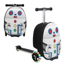 2-in-1 skateboard luggage for kids with cartoon design and lighted wheels, perfect for outdoor adventures and travel.