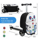 2-in-1 skateboard luggage with lighted wheels for kids, featuring a waterproof shell and ample storage space for travel.