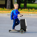 Child riding the 2-in-1 skateboard luggage with lighted wheels, perfect for outdoor adventures and travel.