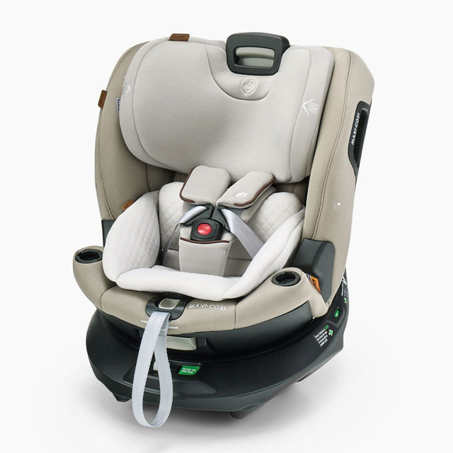 Maxi-Cosi Raia 360 LX rotating car seat in Sapphire Sand, three-quarter view