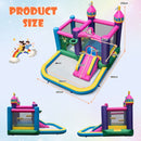 Long slide and activity zones on inflatable bounce house