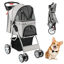 4-Wheel Folding Pet Stroller with Storage Basket