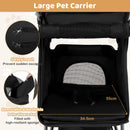 Large pet carrier with adjustable canopy, safety leash, and removable washable pad for comfortable pet transport.