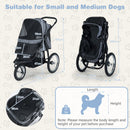3-wheel pet stroller for small to medium dogs in grey, featuring breathable mesh sides and all-terrain inflatable.