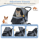 3-wheel pet stroller for small to medium dogs with adjustable canopy, breathable mesh, and all-terrain inflatable.