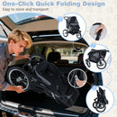 3-wheel pet stroller for small to medium dogs, featuring a one-click folding design for easy transport and storage.