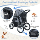 3-wheel pet stroller in grey with back storage pockets and bottom basket, perfect for small to medium dogs.