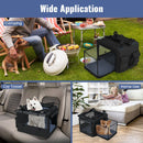 Folding soft dog crate with extendable mesh basket, ideal for travel and camping, featuring multiple openings for easy.