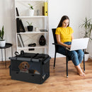 Folding soft dog crate with extendable mesh basket, featuring multiple openings for easy access and visibility, ideal.
