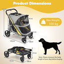 Heavy-duty dog stroller for large and medium dogs, featuring a spacious cabin, 100 kg capacity, and one-step foot brake.