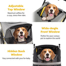 Adjustable top window and wide-angle front window enhance airflow and visibility in this heavy-duty dog stroller for large pets.