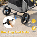 One-step dual brake on the heavy-duty dog stroller ensures quick and secure stops for large and medium dogs.