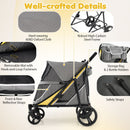 Heavy-duty dog stroller for large and medium dogs with a spacious cabin, safety straps, and one-step foot brake for easy use.