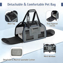 Rolling pet carrier in grey with wheels, padded handle, mesh windows, and detachable cushion for comfortable travel.