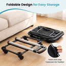 Foldable pet carrier with wheels features a telescopic handle for easy transport and convenient storage options.