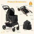 3-in-1 pet stroller in black with detachable carrier, featuring a sturdy frame, breathable mesh, and one-click folding design.