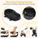 The 3-in-1 pet stroller features a one-click folding system for easy storage and travel, made from durable Oxford fabric.