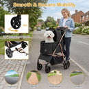 3-in-1 pet stroller in black features a detachable carrier, 360° swivel wheels, and a one-step brake system for safety.