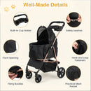 3-in-1 pet stroller in black features a detachable carrier, built-in cup holder, and breathable mesh windows for comfort.