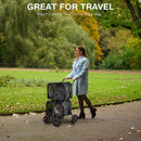 4-in-1 double pet stroller in black with detachable carriers, designed for easy access and comfort while traveling with.