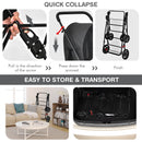 Collapsible 4-in-1 double pet stroller in black with detachable carriers, ideal for easy transport and storage.