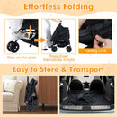 Foldable double pet stroller in black with adjustable sunshade, ideal for easy storage and transport for multiple pets.