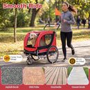 2-in-1 dog bike trailer in red with removable front wheel, breathable mesh windows, and smooth-rolling tires for.