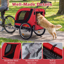 2-in-1 dog bike trailer in red with breathable mesh windows and removable rain cover, perfect for biking or strolling.