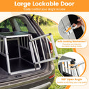 Travel dog crate with lockable door, 100-degree opening angle, and chew-resistant aluminum for safe pet transport.