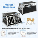 Travel dog crate with lockable doors, sturdy aluminum frame, and removable divider for flexible pet transport.