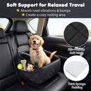 Dog car seat for small and medium pets in black, featuring soft fabric, sponge padding, and side storage pockets for.