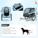 Folding pet bike trailer in blue with 3 zippered doors, 2 mesh windows, and safety reflectors for pets up to 40kg.