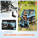 Folding pet bike trailer in blue with zippered doors, mesh windows, and safety reflectors for small to medium pets.