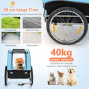 Folding pet bike trailer in blue with large tires, suitable for pets up to 40kg, ideal for safe outdoor adventures.