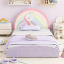 Purple rainbow upholstered single floor bed