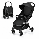 Rever Bebe Joy stroller in Black, open and folded
