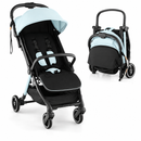 Rever Bebe Joy stroller in Blue, open and folded