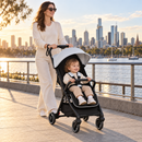 Rever Bebe Joy stroller in grey — waterfront lifestyle scene